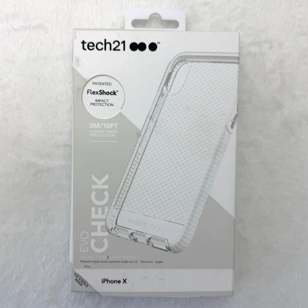 Tech21 EVO Check iPhone X Case FlexShock Impact Protection Ultrathin Clear White